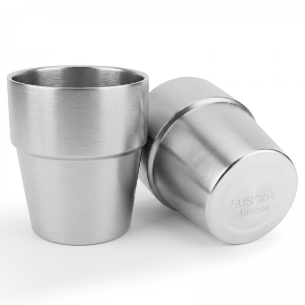 betose Stainless Steel Cups, 2 Pack 10oz 300ml Double Wall Stainless Tumbler Drinking Cups for Home Restaurant Office Party Camping