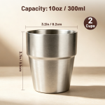 betose Stainless Steel Cups, 2 Pack 10oz 300ml Double Wall Stainless Tumbler Drinking Cups for Home Restaurant Office Party Camping