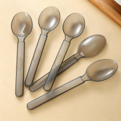 Xandory Disposable Serving Spoons, Party Essentials Disposable Heavy Duty Plastic Serving Utensils , 5-Count 5.5" Spoons, Gray